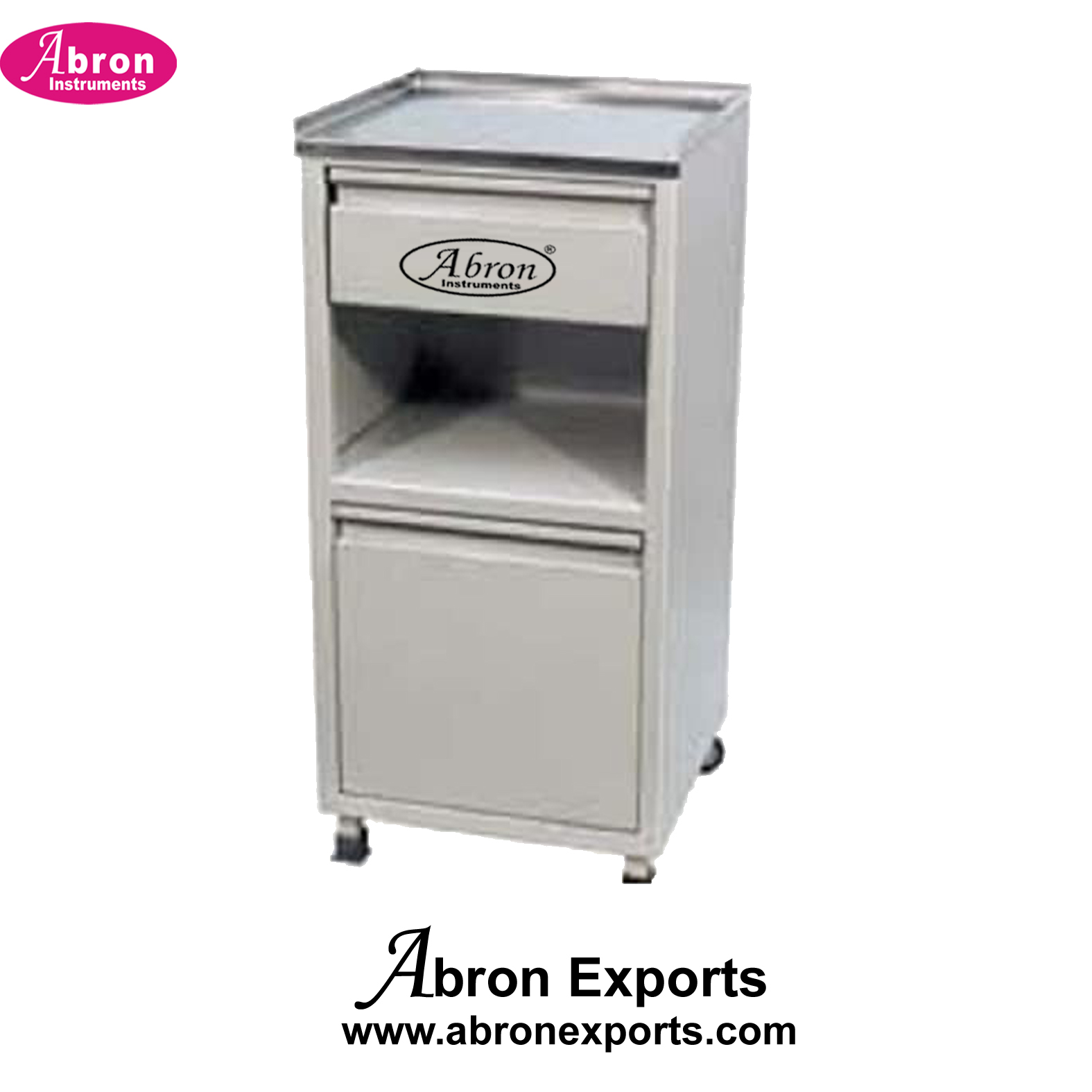 Hospital Bed side locker Stainless steel top metallic with wheels Nursing Room Abron ABM-2354PS 